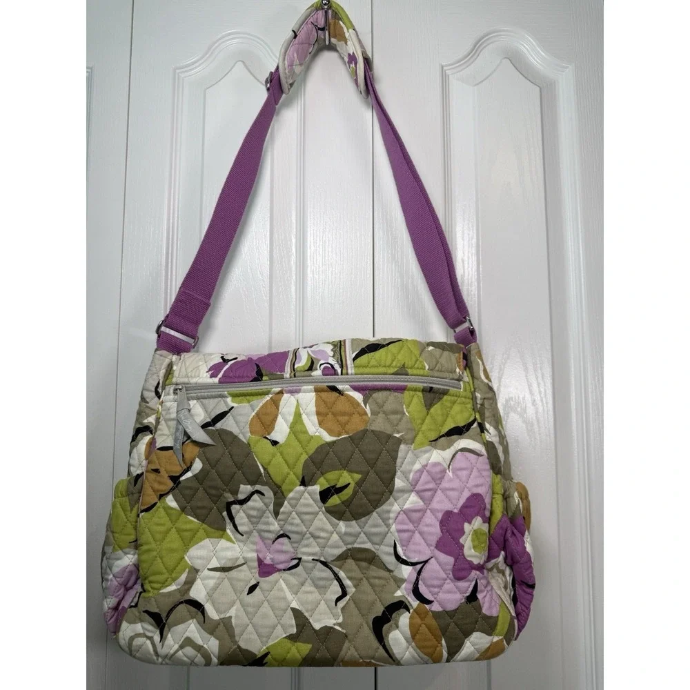 Vera Bradley Plum Petals Floral Quilted Cotton Diaper Bag Messenger Crossbody